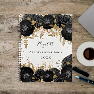 Black gold floral glitter name white 2022 planner