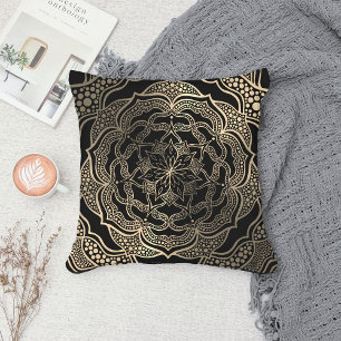 Black & Gold Floral Mandala Beautiful Stylish Chic Cushion