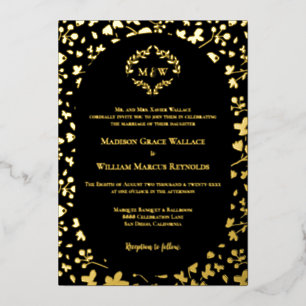 Black & Gold Floral Monogram Elegant Luxe wedding