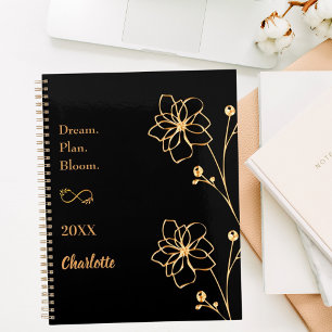 Black gold floral motivational quote 2026 planner