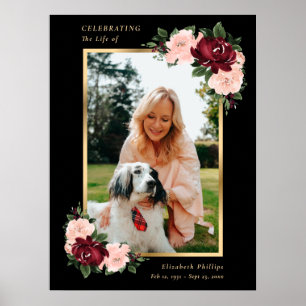 Black Gold Floral Photo Celebration of Life Sign