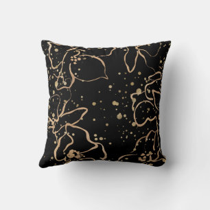 Black & Gold Floral Print Flowers Cushion
