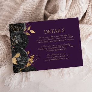 Black Gold Floral Purple Wedding Details RSVP Card