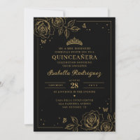 Black Gold Floral Quinceañera