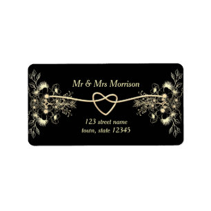 Black Gold Floral Return Address Label