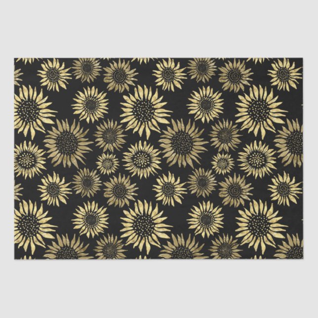 Black Gold Floral Sunflower Tissue Paper (Front)