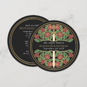 Black Gold Floral Sword Royal Wedding Rehearsal  Invitation