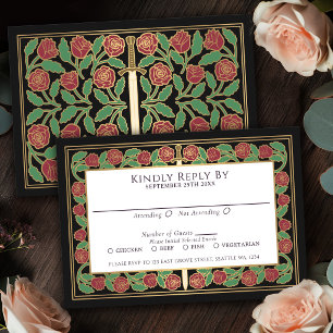 Black Gold Floral Sword Royal Wedding RSVP Card