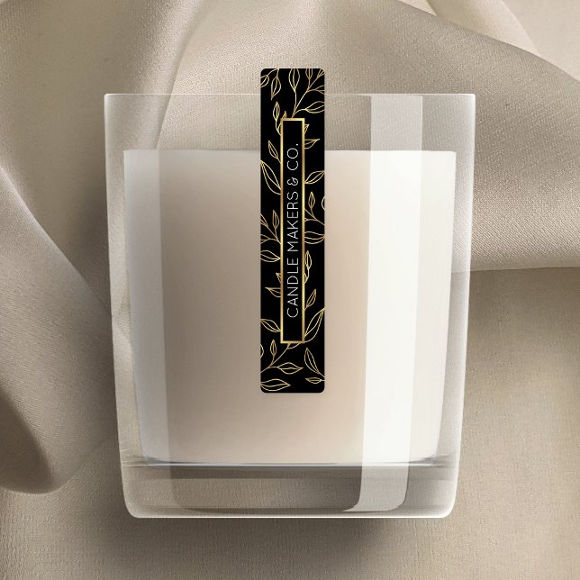 Black & Gold Floral Thin Box Seal Product Label (Elegant black and gold floral skinny product label - can be used as a tamper proof seal label)
