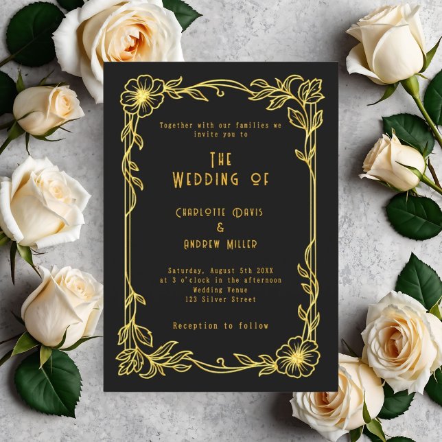 Black gold floral vintage wedding invitation (Creator Uploaded)