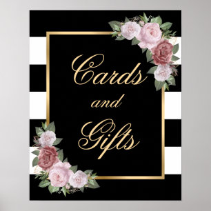 Black Gold Floral Wedding Cards and Gifts Sign