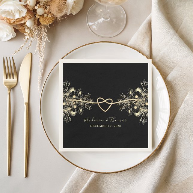 Black Gold Floral Wedding Cocktail Napkins (Creator Uploaded)