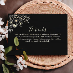 Black Gold Floral Wedding Details Card