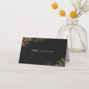 Black Gold Floral Wedding Place Card