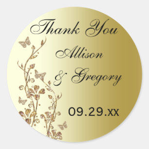 Black, Gold Floral with Butterflies Sticker