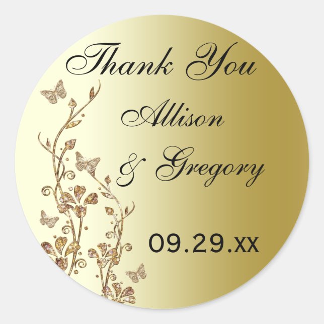 Black, Gold Floral with Butterflies Sticker (Front)