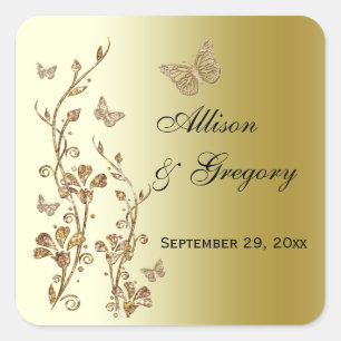 Black, Gold Floral with Butterflies Sticker