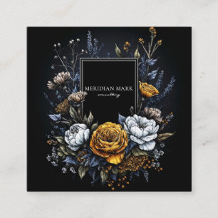 Black Gold Floral Wreath Dark Academia Elegant Square Business Card