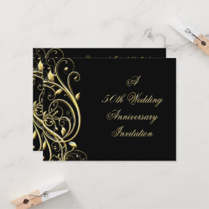 Black Gold Flourish 50th Anniversary Invitation