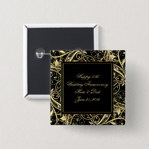 Black Gold Flourish 50th Wedding Anniversary 15 Cm Square Badge