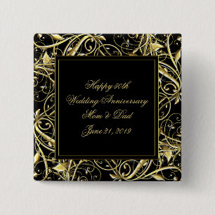 Black Gold Flourish 50th Wedding Anniversary 15 Cm Square Badge