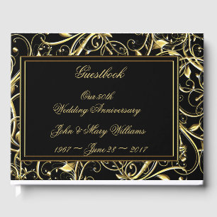 Black Gold Flourish 50th Wedding Anniversary Guest Book