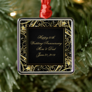 Black Gold Flourish 50th Wedding Anniversary Metal Tree Decoration