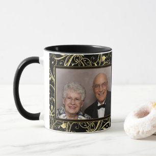 Black Gold Flourish 50th Wedding Anniversary Photo Mug