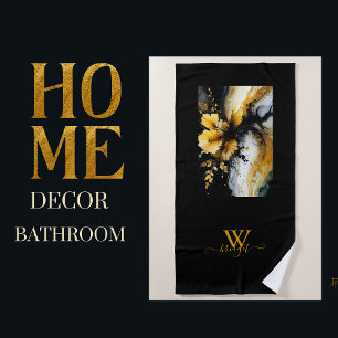 black gold flower marble beach towel