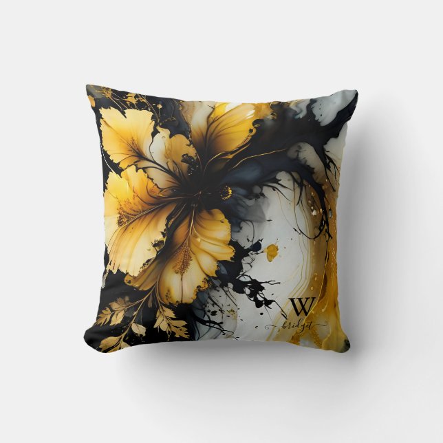 black gold flower marble cushion (Front)