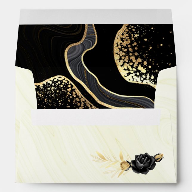 black & gold flowers marble wedding envelope (Back (Bottom))
