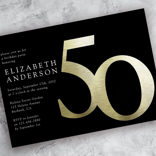 Black Gold Foil 50th Birthday Invitation (Creator Uploaded)