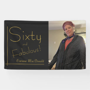 Black Gold Foil 60 & Fabulous 60th birthday party Banner