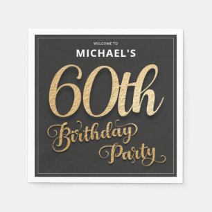 Black Gold Foil 60th Birthday Party Napkin