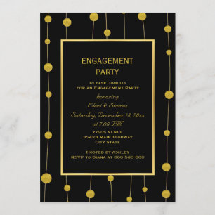 Black, gold foil beads wedding engagement party invitation