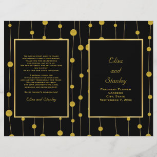 Black, gold foil beads wedding folded program