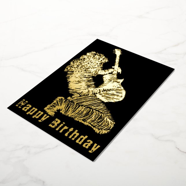 Black Gold Foil Birthday Card Rock Guitar Player (Rotated)