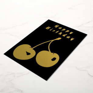 Black Gold Foil Birthday Card with Golden Cherry