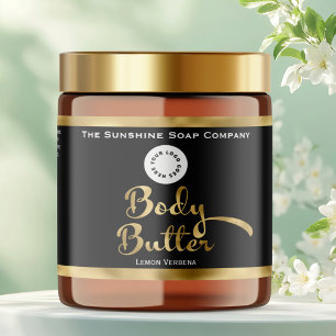 Black & Gold Foil Body Butter Jar Label with logo