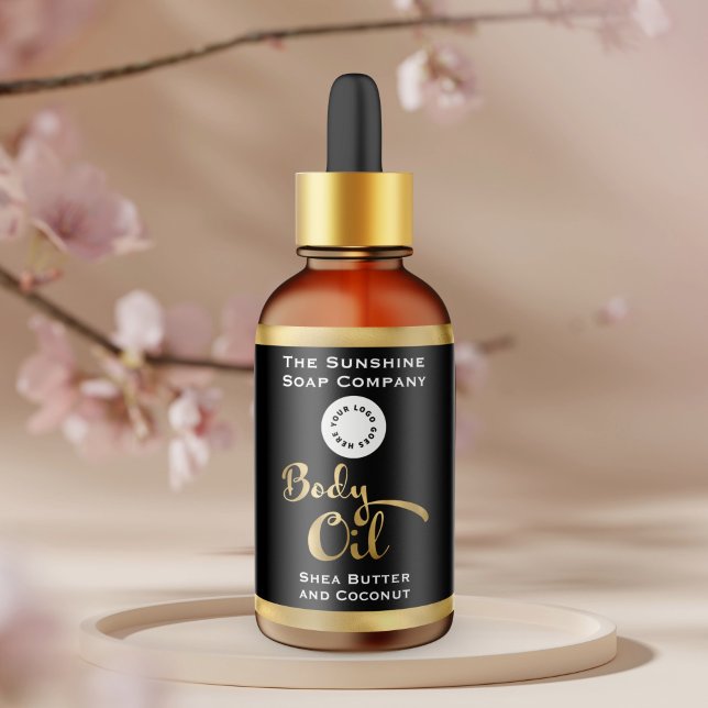 Black & Gold Foil Body Oil Bottle Label with logo (Creator Uploaded)