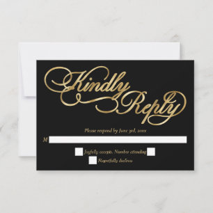 Black & Gold Foil Calligraphy Formal Wedding RSVP