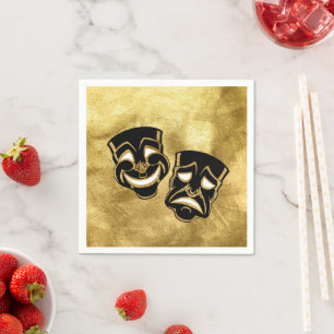 Black Gold Foil Comedy and Tragedy Theatre Wedding Napkin