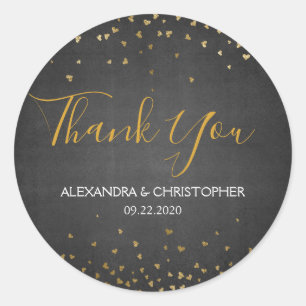 Black Gold Foil Confetti Wedding Thank You Classic Round Sticker