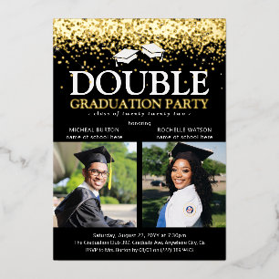 Black & Gold Foil Double Graduation Party Photo
