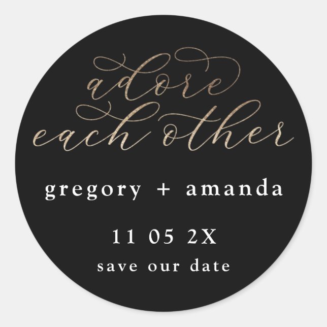 Black Gold Foil Elegant Calligraphy Lettering Classic Round Sticker (Front)