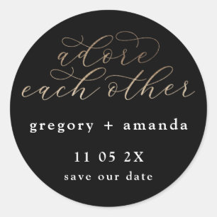 Black Gold Foil Elegant Calligraphy Lettering Classic Round Sticker