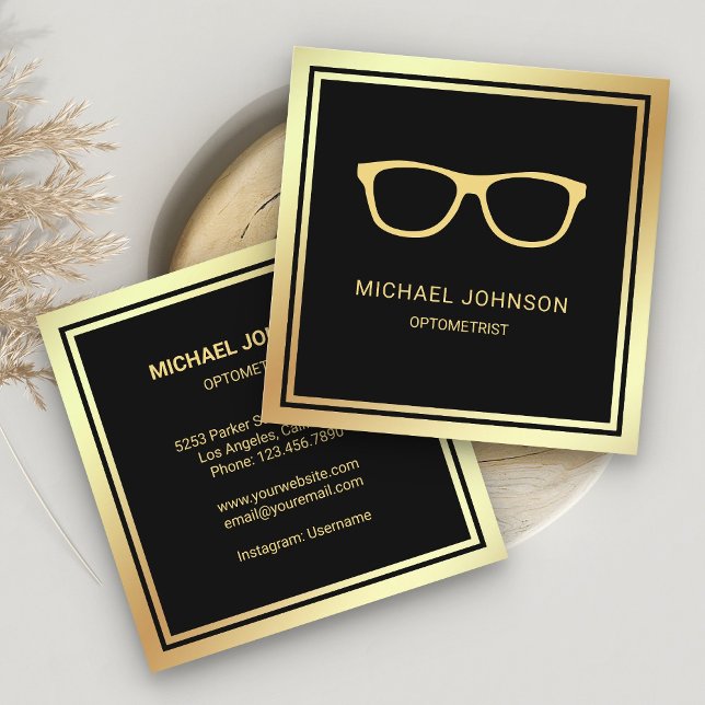 Black Gold Foil Eyeglasses Eye Doctor Optometrist Square Business Card (Creator Uploaded)
