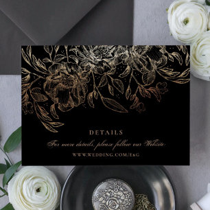 Black Gold Foil Floral Hand Drawn Elegant Wedding Enclosure Card