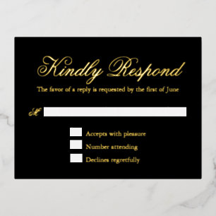 Black Gold Foil Formal Wedding RSVP Card