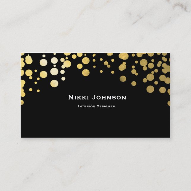Black Gold Foil Glam Confetti Dots Business Card (Front)